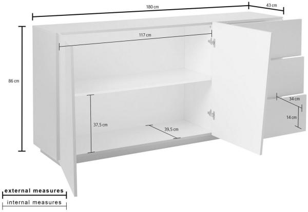 Sideboard >Viterbo< in Weiß-Hochglanz - 180x86x43cm (BxHxT) Bild 3