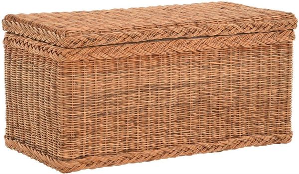 Krines Home Truhe Wäschetruhe mit Deckel Natur Rattan Truhe Aufbewahrung Rattantruhe (Wäschebox), mit herausnehmbarem Stoffinlett Truhenbank 80x40x40cm