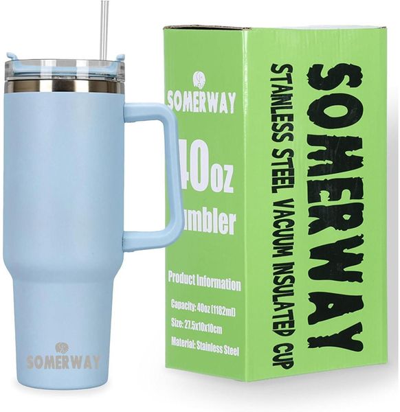 Somerway 1182ml Edelstahl Kaffeebecher to Go Vakuum Isolierbecher mit Griff Blau