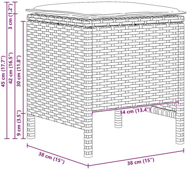 vidaXL Garten-Fußhocker 2 Stück Schwarz und Creme 38 x 38 x 45 cm 42025384 Bild 11