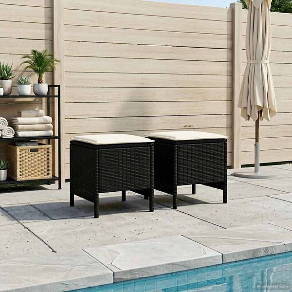vidaXL Garten-Fußhocker 2 Stück Schwarz und Creme 38 x 38 x 45 cm 42025384