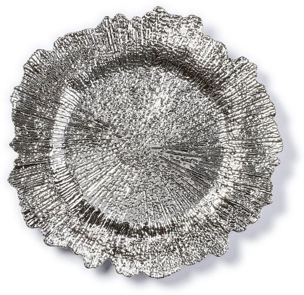 MAGIC by Inge Dekoteller, Dekoteller 33cm Kunststoff mit Rillen - Silber metallic