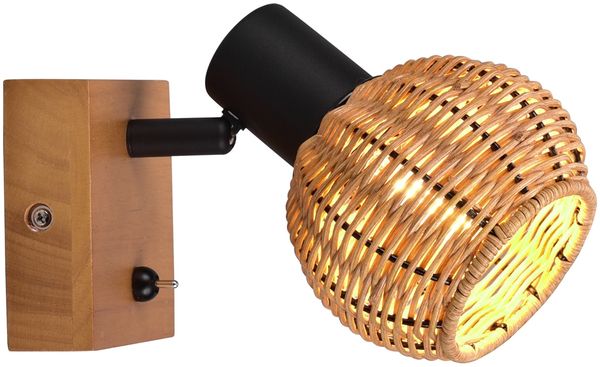 Wandstrahler TAVAR mit Schalter, Holz & Rattan Korbgeflecht, Breite 10,5cm Bild 2