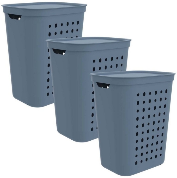 ROTHO Wäschekorb 3er-Set Wäschesammler mit Deckel Jona 55l (Wäschesammlerset, 3er-Set)