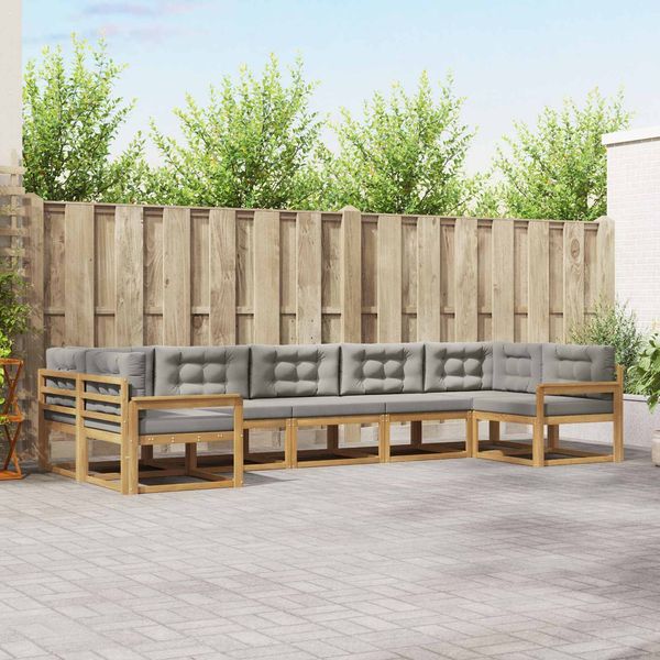 vidaXL Outdoor-Sofagarnitur mit Kissen 7 pcs Weiß und Hellgrau 3386960