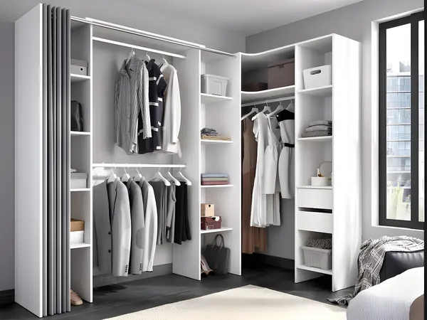 Vente-unique - DORIAN Wardrobe and walk-in wardrobe Holz, Platte Weiß - B 141 cm x H 205 cm x L 164 cm234 cm