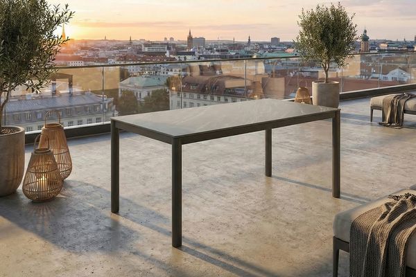 KAWOLA Gartentisch LONGA Outdoor Keramik dunkelgrau Gestell Stahl lackiert 180x90 cm