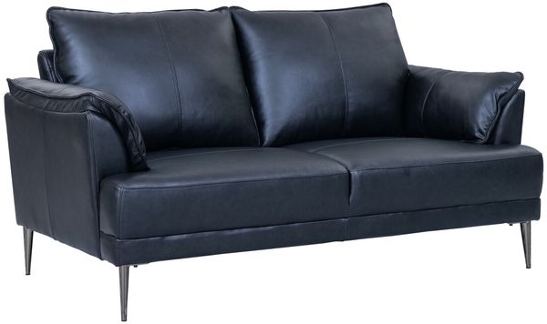 2-Sitzer Sofa Luso Leder Schwarz - mit Taschenfederkern & schwarzem Metallrahmen