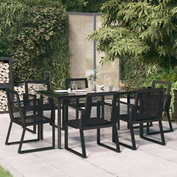 vidaXL 7-tlg. Garten-Essgruppe Schwarz PVC-Rattan 3156545