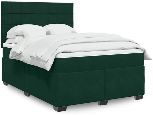 vidaXL Boxspringbett mit Matratze Dunkelgrün 140x200 cm Samt 3293233