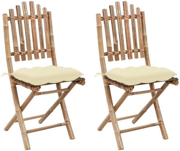 vidaXL Klappbare Gartenstühle 2 Stk. mit Kissen Bambus 3064004