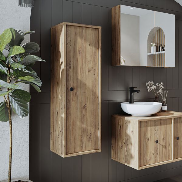 Roomart GUSTO-I-75 Badmöbel - nur Hochschrank - H 110 x B 30 x T 35 cm • Eiche