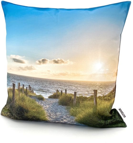 heimtexland ® Outdoorkissen Lotus Effekt 45x45 Garten Dekokissen Wasserabweisend Outdoor Lounge Deko Kissen Typ742 Maritim Sunset