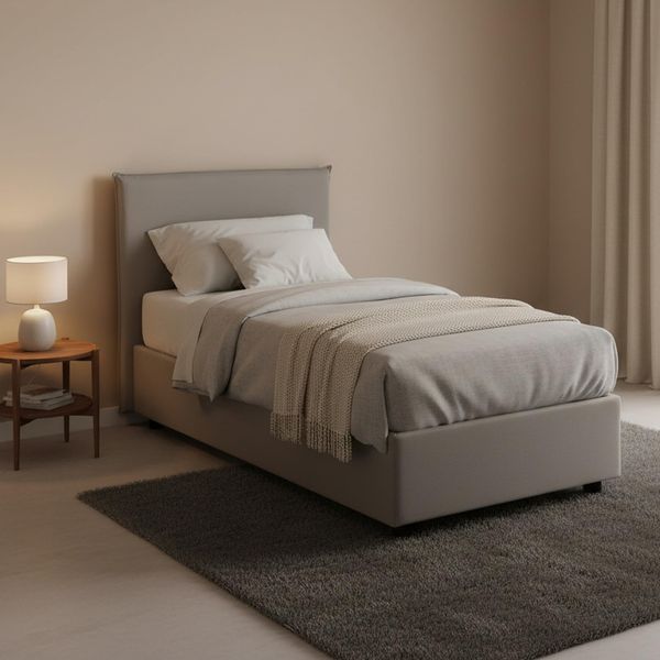 Talamo Italia - Chiaraluna-Einzelbett, Bettkasten mit Stoffbezug, 100 % Made in Italy, Öffnung vorne, inklusive Matratze 90x190 cm, Grau