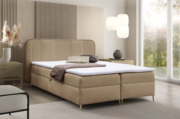 Boxspringbett Schlafzimmerbett AVERY PREMIUM 120x200cm Stoff Magic Velvet Hellbraun