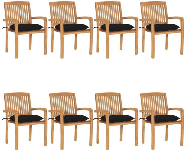 vidaXL Stapelbare Gartenstühle mit Kissen 8 Stk. Massivholz Teak 3073286