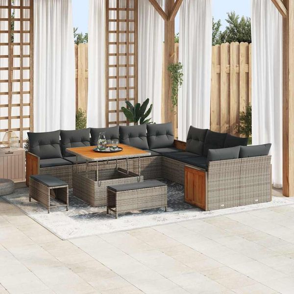 vidaXL Gartensofa-set mit Kissen 17 pcs Grau Poly-Rattan 3365308