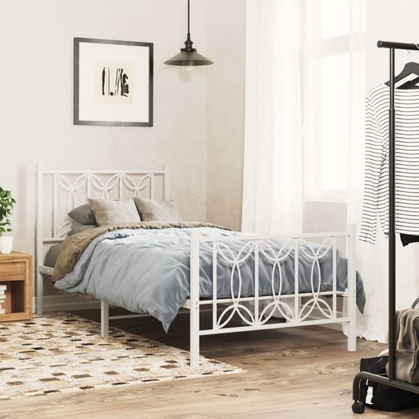 vidaXL Bettgestell mit Kopf- und Fußteil Metall Weiß 75x190 cm 376185
