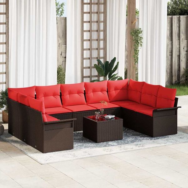 vidaXL Gartensofa-set mit Kissen 10 pcs Braun Poly-Rattan 3345534