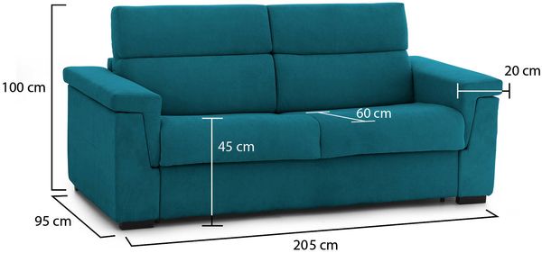 Dmora 2-Sitzer festes Sofa Flaibano, Lineares Sofa für Wohnzimmer, gepolstert, abnehmbarer Bezug, 100 % Made in Italy-Qualität, 205x95 h100 cm, Hellblau Bild 3