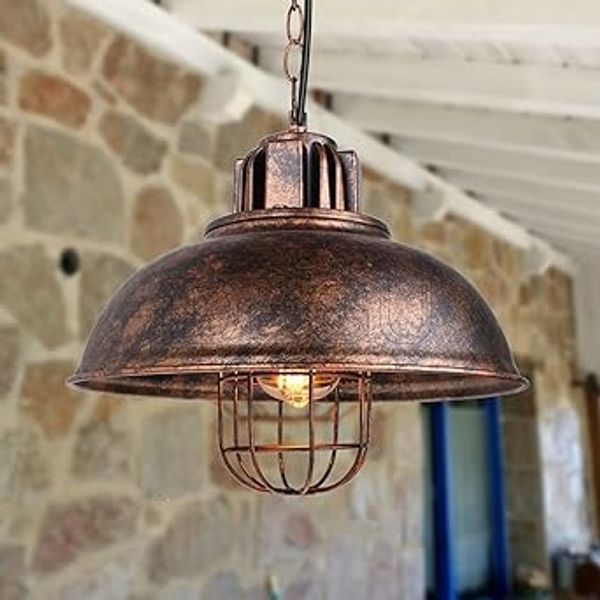iDEGU E27 Deckenleuchte im Industrial-Stil – 33 cm Durchmesser, schwarze Vintage-Hängeleuchte – Geeignet fur Wohnzimmer, Küchen, Esszimmer, Cafés und Bars (Z Rost – 33 cm)