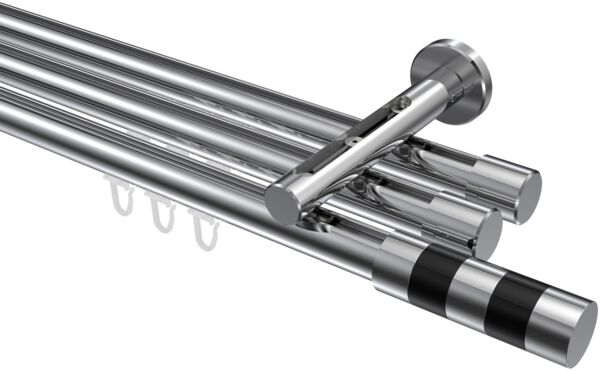 Innenlauf-Gardinenstangen-Set Siteno Mavell 360 cm (geteilt in 2 x 180 cm), 3-läufig, 20 mm Ø Chrom