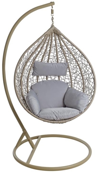 Hängesessel mit Gestell Polyrattan Hängekorb Rattan Hängestuhl Beige / Grau