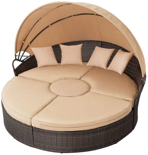 Feel2Home Sonneninsel Polyrattan Sonneninsel 180cm Gartenmuschel Sonnenliege versch. Farben, Stück, wasserabweisend