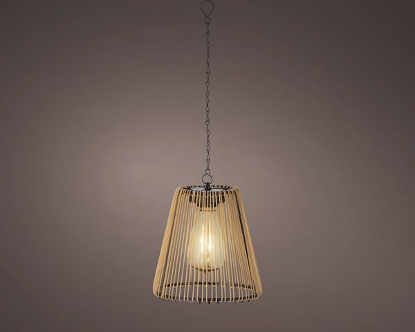 Lumineo LED Solarleuchte, Dauerlicht, warmweiß, Solar LED Pendellampe Outdoor 17,5cm Rattan-Optik Beige / Warmweiß