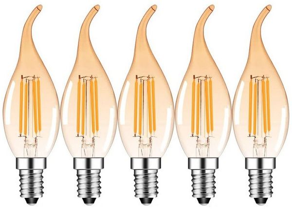 V-TAC LED-Leuchtmittel 4W E14 LED Kerze Vintage Filament Glühbirne Birne Leuchtmittel Retro, 10 St, warmweiß, Mini Lampe Leuchte getöntes Glas warmes licht 10er Set