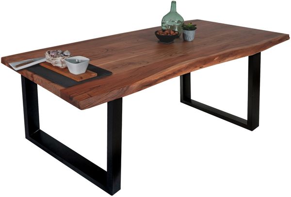 Esstisch Baumkante massiv Akazie Nussbaum 200 x 100 U-Gestell schwarz THEA 135865614