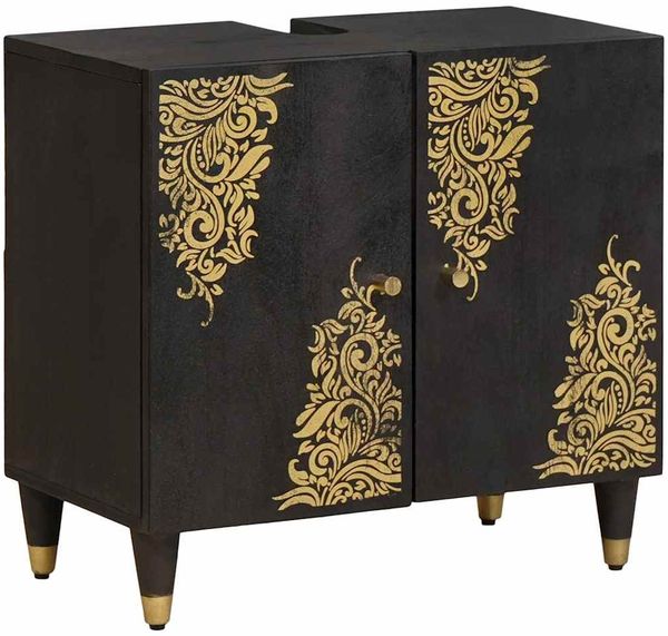 vidaXL Waschbeckenunterschrank mit Speicher Schwarz 62 x 33 x 58 cm 4018827