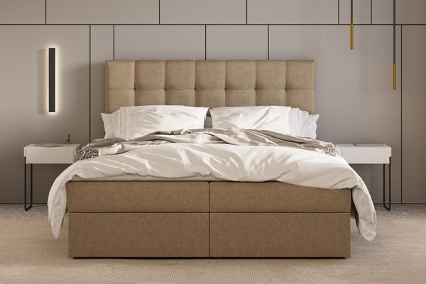 MOEBLO Boxspringbett Bett 05 (Polsterbett Kontinentalbett, Bonell, Topper, Doppelbett 140x200, gepolstertes Kopfteil mit Bettkasten), gepolstertes Kopfteil mit Bettkasten