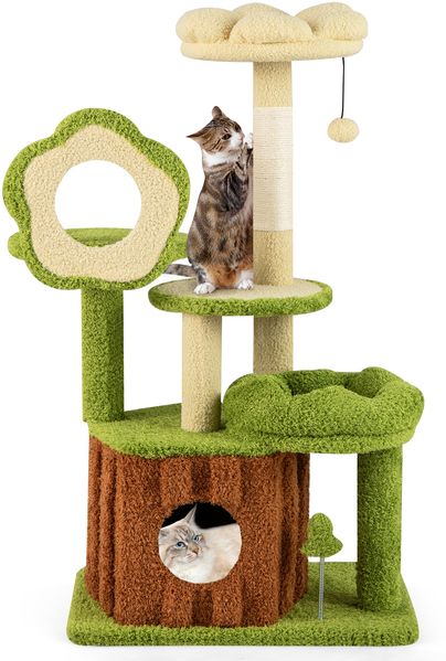 Niedlicher Katzenbaum für erwachsene Katzen mehrstöckiger Katzenturm mit Baumstamm-Kondo Grün