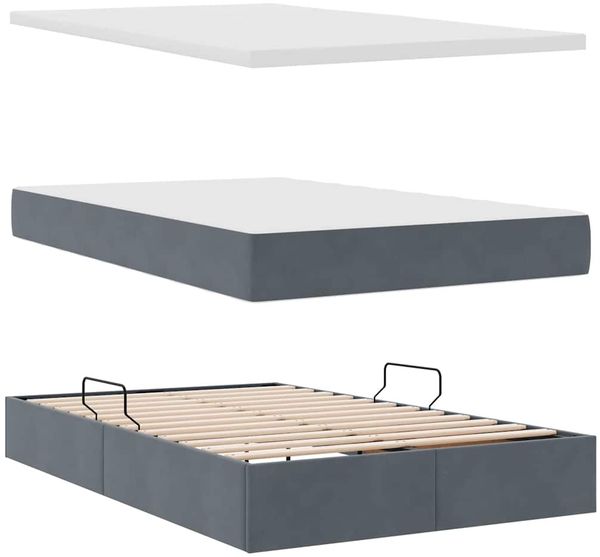 vidaXL Aufbewahrungsbett mit Matratze Dunkelgrau 120 x 200 cm Samt 3372142 Bild 8