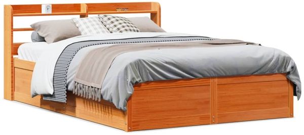 vidaXL Massivholzbett mit Kopfteil Wachsbraun 120x190 cm Kiefer 3307103