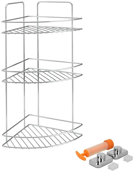 METALTEX 403335000 Reflex LUXY 3-etagiges Eckregal mit VacuumFix, 23 x 23 x 53 cm Chrometherm