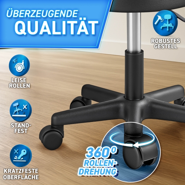 TRESKO Rollhocker höhenverstellbar Rot 150 kg | Hocker Drehhocker 10 cm Dicke Polsterung 47-60 cm | Arbeitshocker Bürohocker 360° drehbar mit Rollen Bild 2