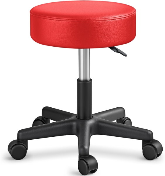 TRESKO Rollhocker höhenverstellbar Rot 150 kg | Hocker Drehhocker 10 cm Dicke Polsterung 47-60 cm | Arbeitshocker Bürohocker 360° drehbar mit Rollen Bild 6
