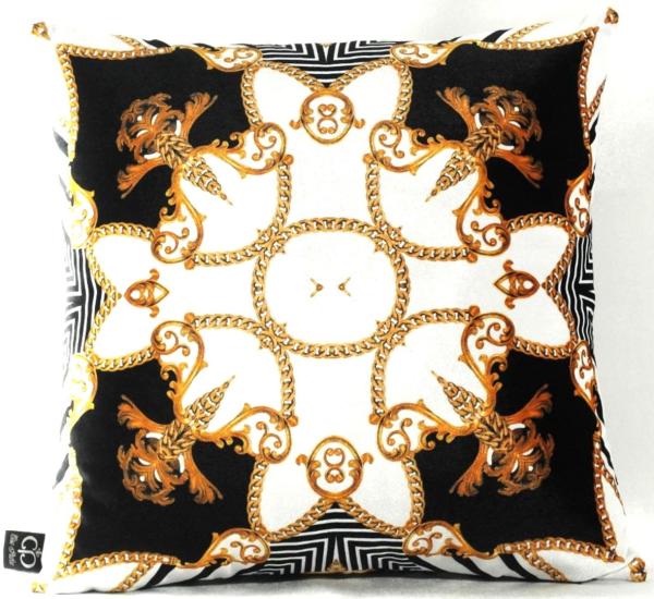 Casa Padrino Luxus Barock Kissen Paris Schwarz / Weiß / Gold 45 x 45 cm - Feinster Samtstoff - Wohnzimmer Deko Accessoires