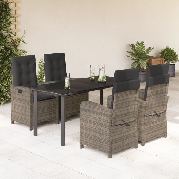 vidaXL 5-tlg. Garten-Essgruppe mit Kissen Grau Poly Rattan 3212364