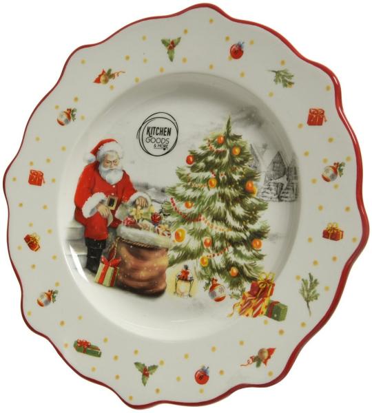 Kaemingk Teller, Frühstücksteller 20cm Keramik mit Weihnachtsmotiv Santa & Tanne Weiß