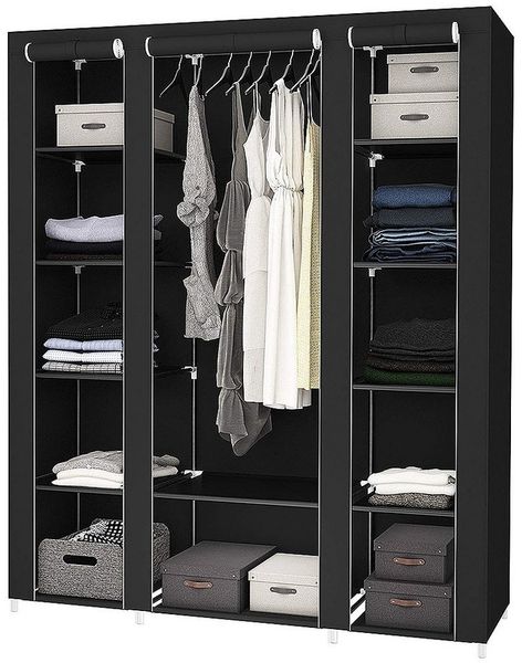 JEOBEST Stoffschrank Kleiderschrank Stoffschrank Stabil mit Kleiderstange & Ablagen für Kleiderablage Schlafzimmer Ankleidezimmer(Schwarz)