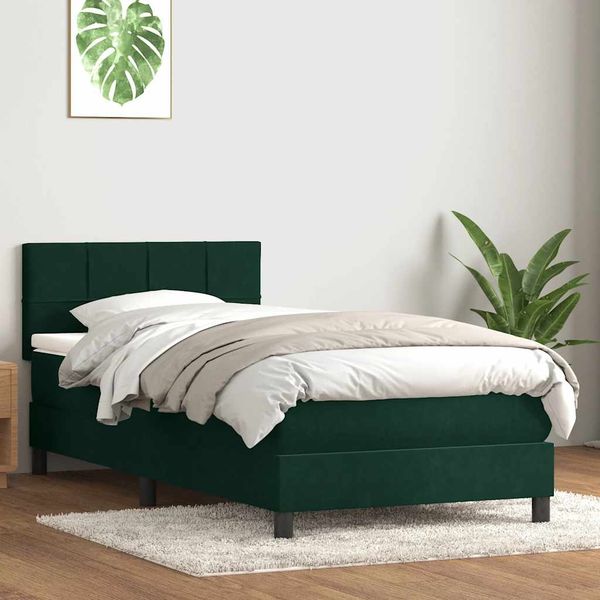 vidaXL Boxspringbett mit Matratze Dunkelgrün 80x220 cm Samt 3316236