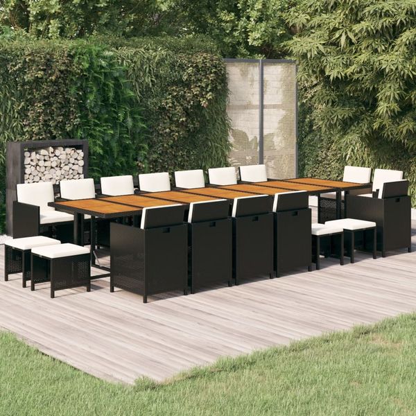 vidaXL 19-tlg. Garten-Essgruppe mit Kissen Schwarz Poly Rattan 3095657
