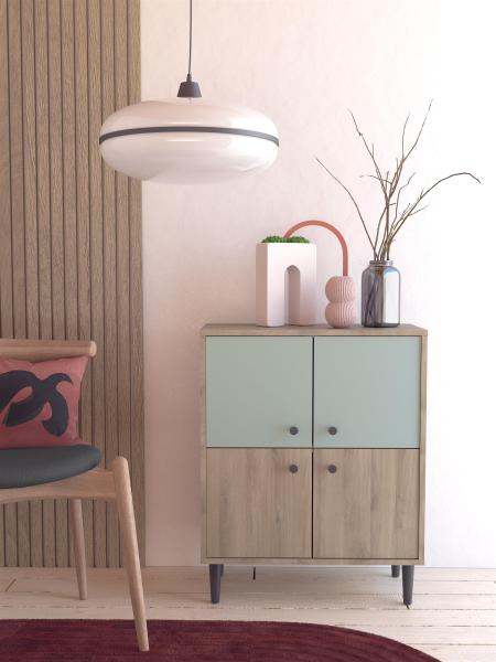 Kommode >Arriana< in Kronberg-Eiche Grün - 60,7x75,5x28,5cm (BxHxT)