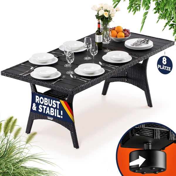 CASARIA® Polyrattan Gartentisch WPC 190x90x75cm schwarz