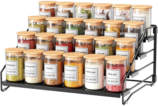 4 Etagen Gewürzregal Einstellbar Schwarz Metall für Küche 34cm