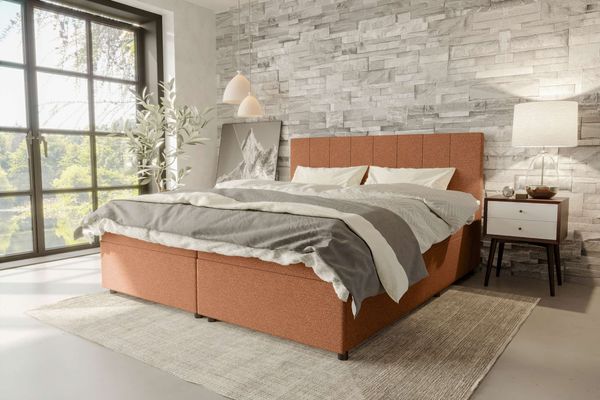 99rooms Kira Boxspringbett Strukturstoff NEVE Rostfarben 160x200 cm