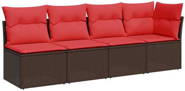 vidaXL Gartensofa mit Kissen 4-Sitzer Braun Poly Rattan 366227